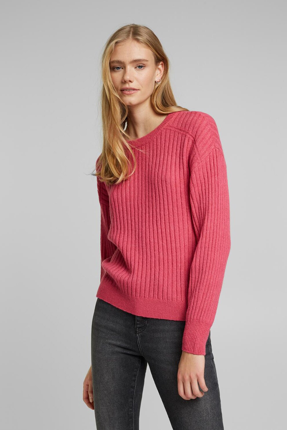 EDC by Esprit, Pulover din amestec de lana cu striatii, Roz, L