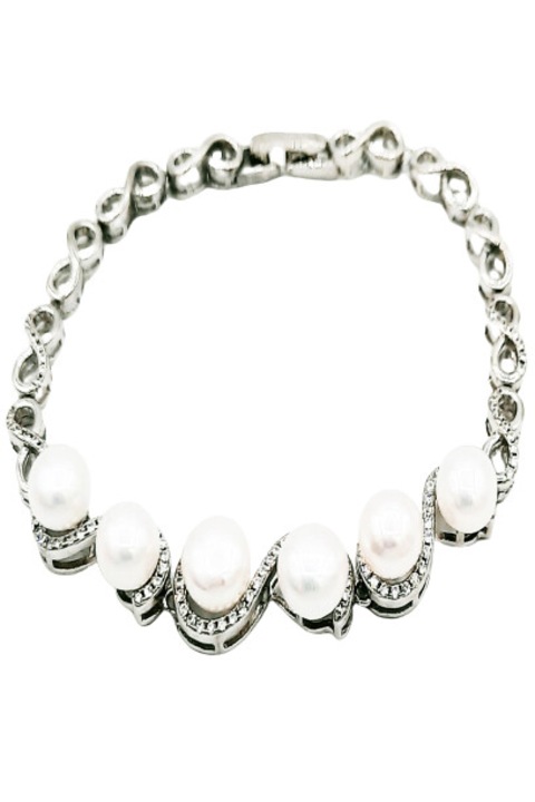 Bratara Argint 925 cu 6 perle de Mayorka si pietre de zirconiu in montura infinit