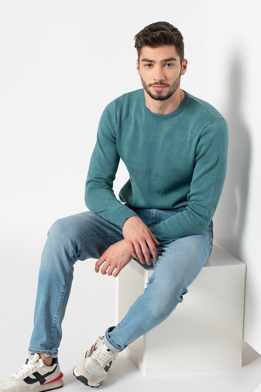 Haily's, Pulover tricotat fin Leafy, Verde persan