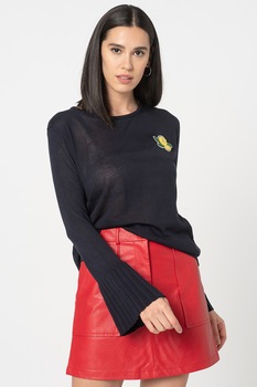 Zabaione, Pulover cu maneci evazate cu pliuri, Bleumarin inchis Zabaione, Pulover cu maneci evazate cu pliuri, Bleumarin inchis