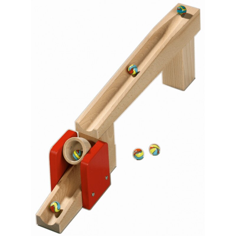 Tobogan de lemn cu bile, Haba, 10 piese, Lemn, 3 ani+