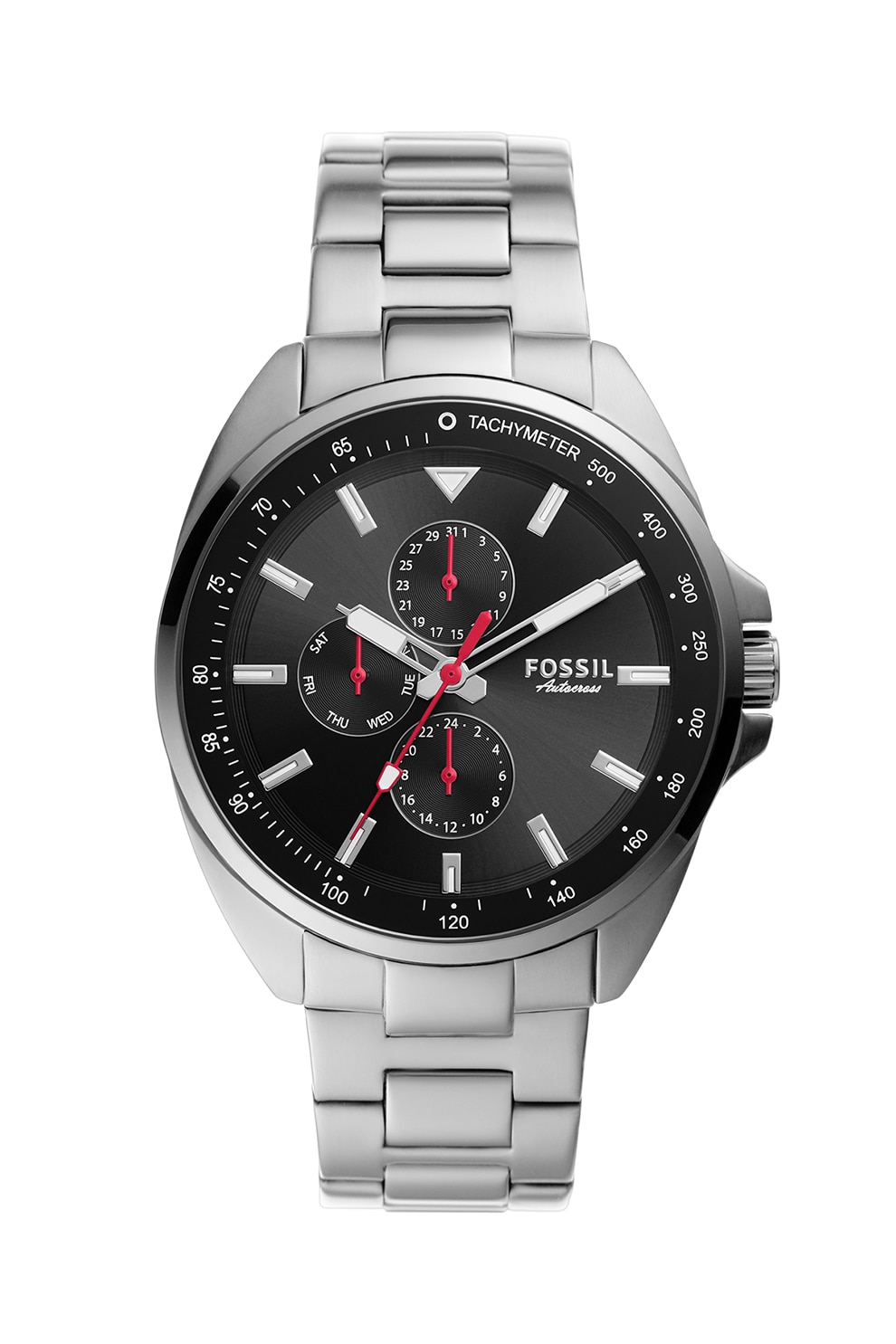 Fossil, Ceas de otel inoxidabil cu logo, Argintiu