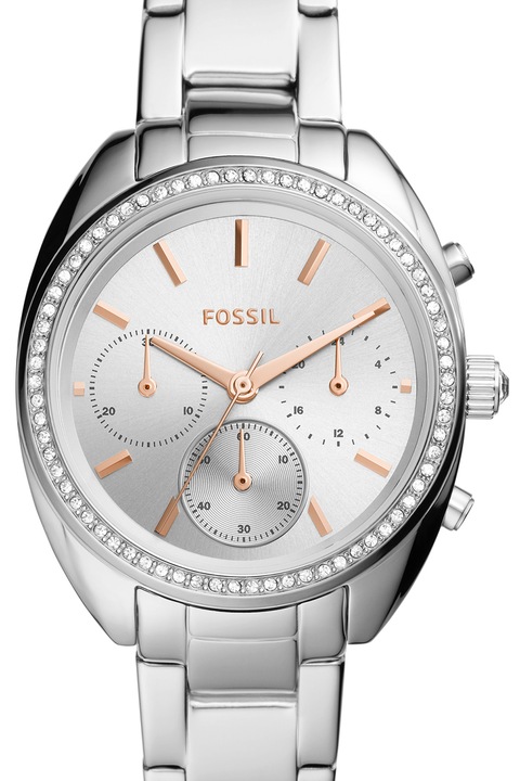 Fossil, Часовник с хронограф и кристали, Сребрист