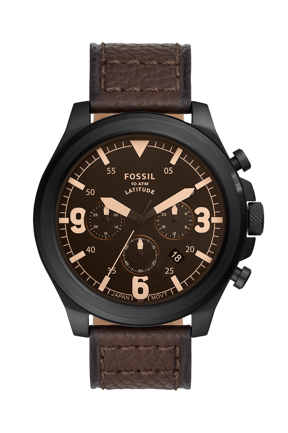 Fossil, Ceas cronograf cu o curea de piele, Maro
