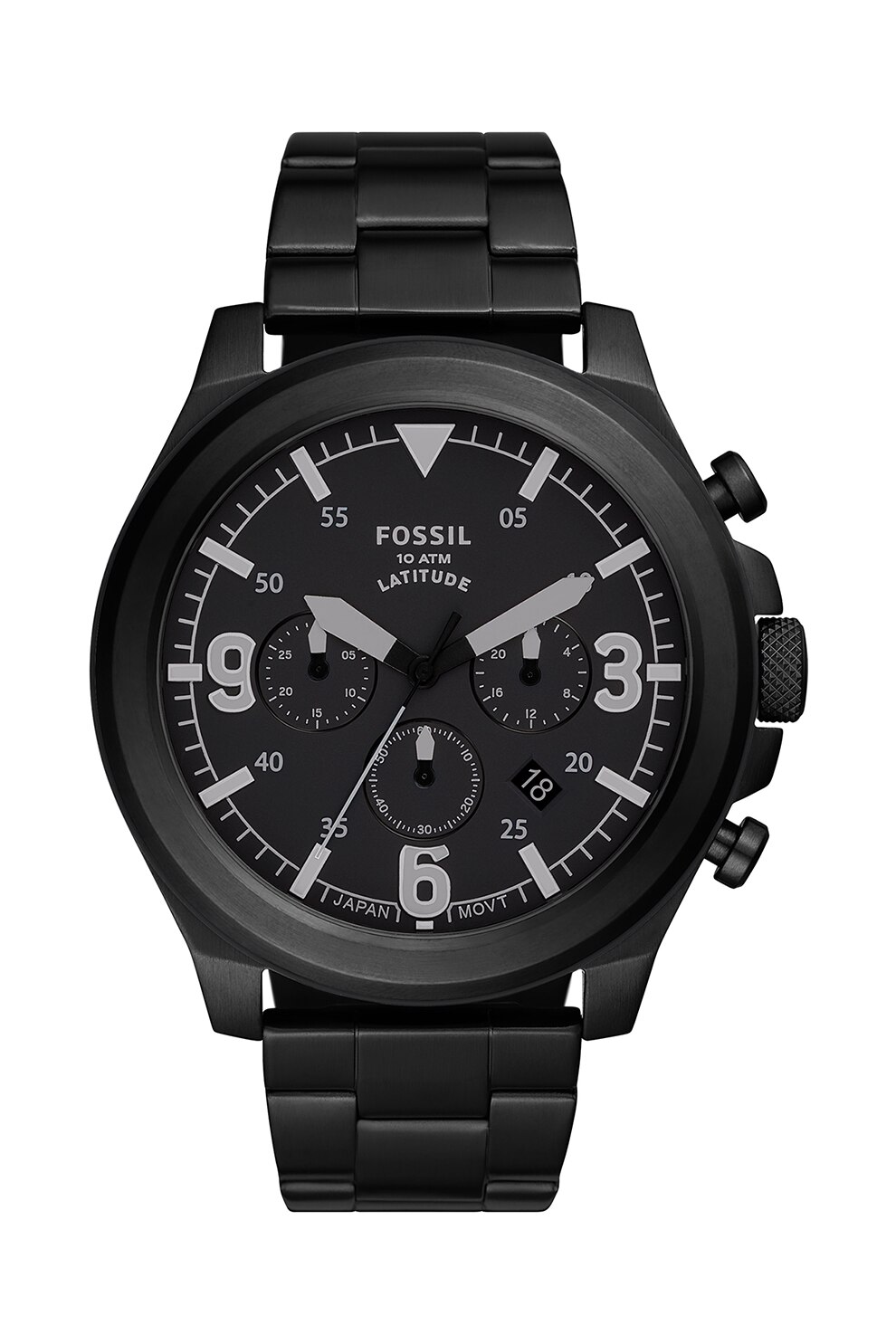 Fossil, Ceas cronograf cu bratara metalica, Negru