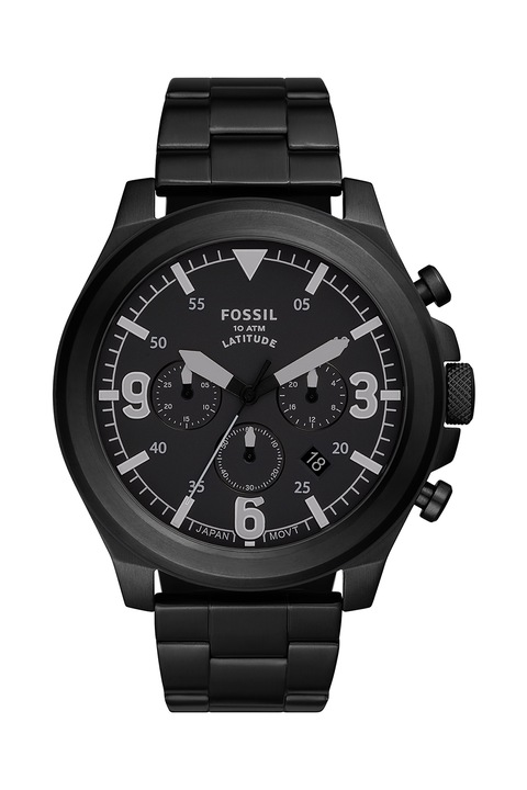 Fossil, Часовник с метална верижка и хронометър, Черен