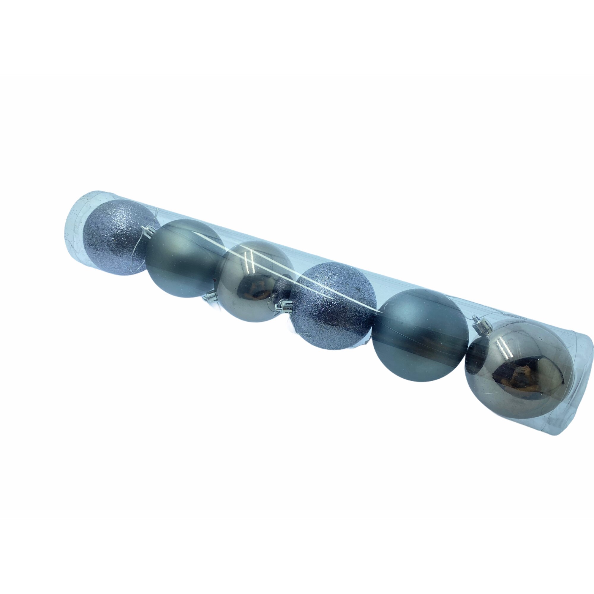 Set 6 globuri brad, Craciun, Atelier, Gri, 8cm