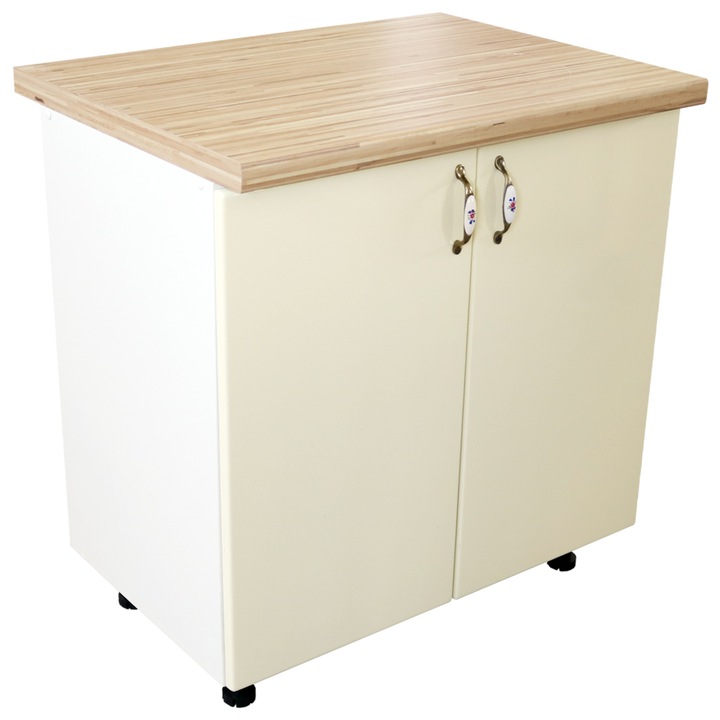 Corp inferior cu 2 usi 80 cm Zebra, Alb/MDF Vanilie, cu blat Artar 80 x 85 x 60