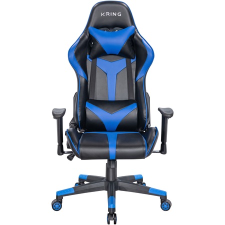 Scaun gaming Kring Goblin, sezut din spuma cu memorie, suport lombar si tetiera, PU, Albastru/Negru