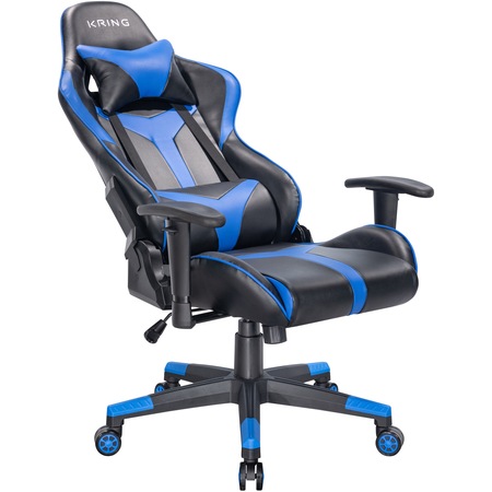 Scaun gaming Kring Goblin, sezut din spuma cu memorie, suport lombar si tetiera, PU, Albastru/Negru