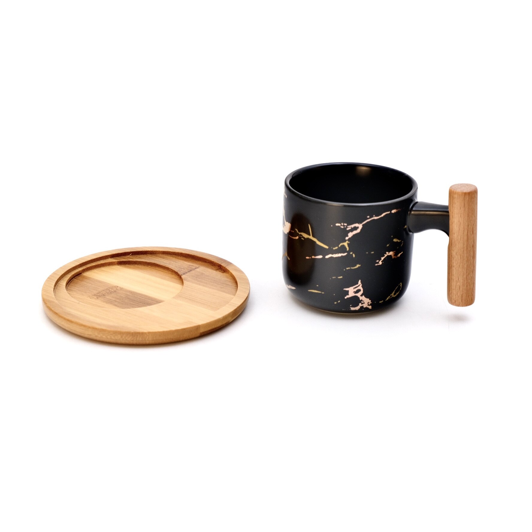 Set cana de cafea cu tavita din lemn, 230 ml, negru