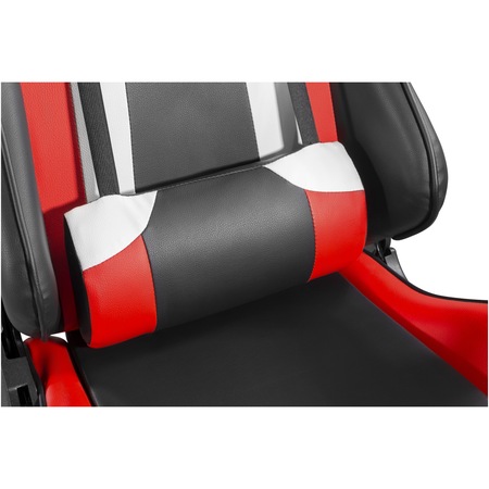 Scaun gaming Kring Adventure, cu suport lombar si tetiera, inclinare 150 grade, PU, Negru/Rosu