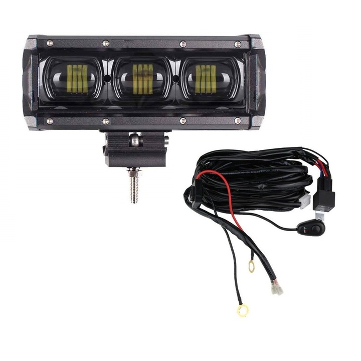 Led Bar 30W 6D 12V-24V, 3240 Lumeni, 8"/20,5 cm + cablaj alimentare cu releu, siguranta si buton on/off