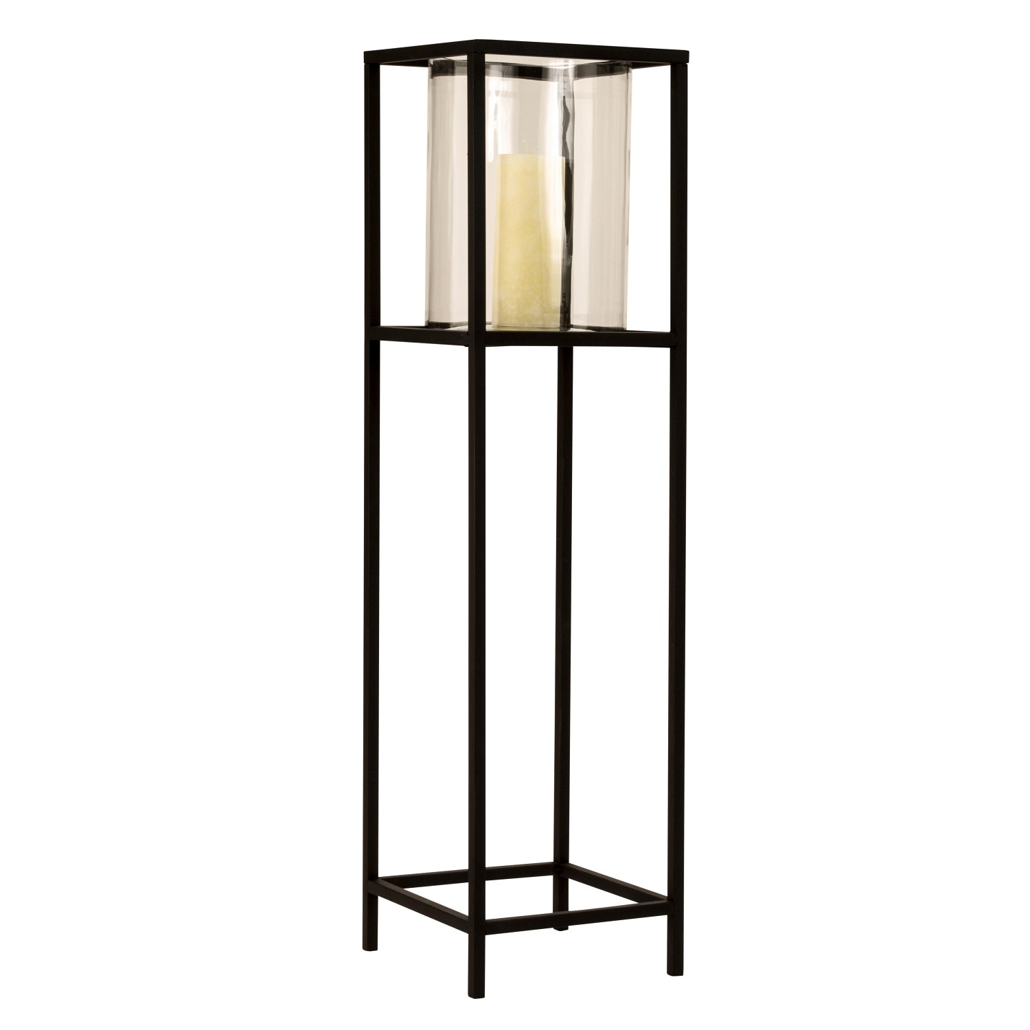Suport Lumanare din Metal si Sticla, Negru, 90cm x 23.5x23.5cm