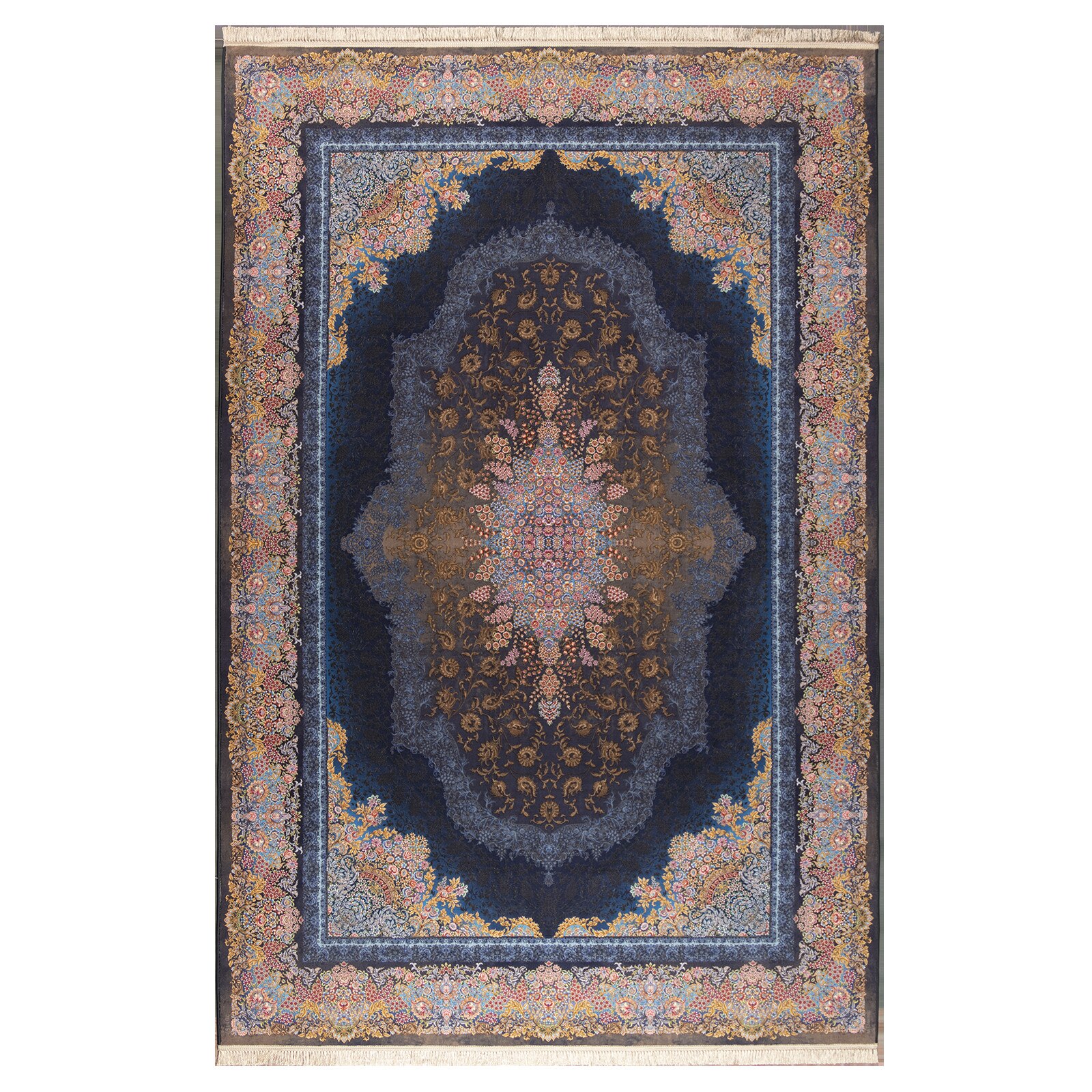 Covoare 701157C1 Matase Artificiala 150x225 Culoare Auriu si Bleumarin