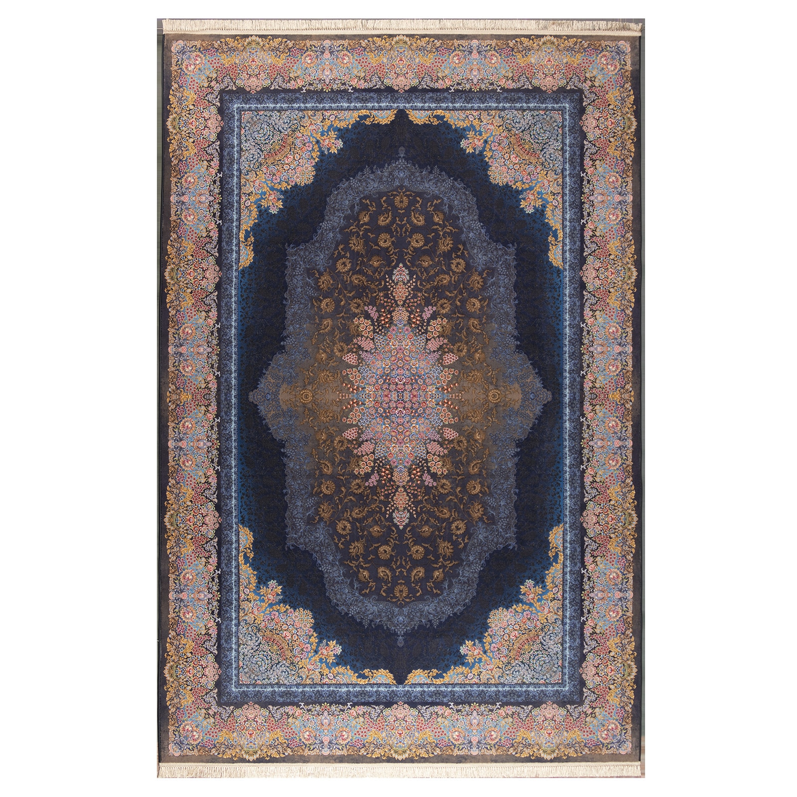 Covoare 701157B2 Matase Artificiala 120x180 Culoare Auriu si Bleumarin