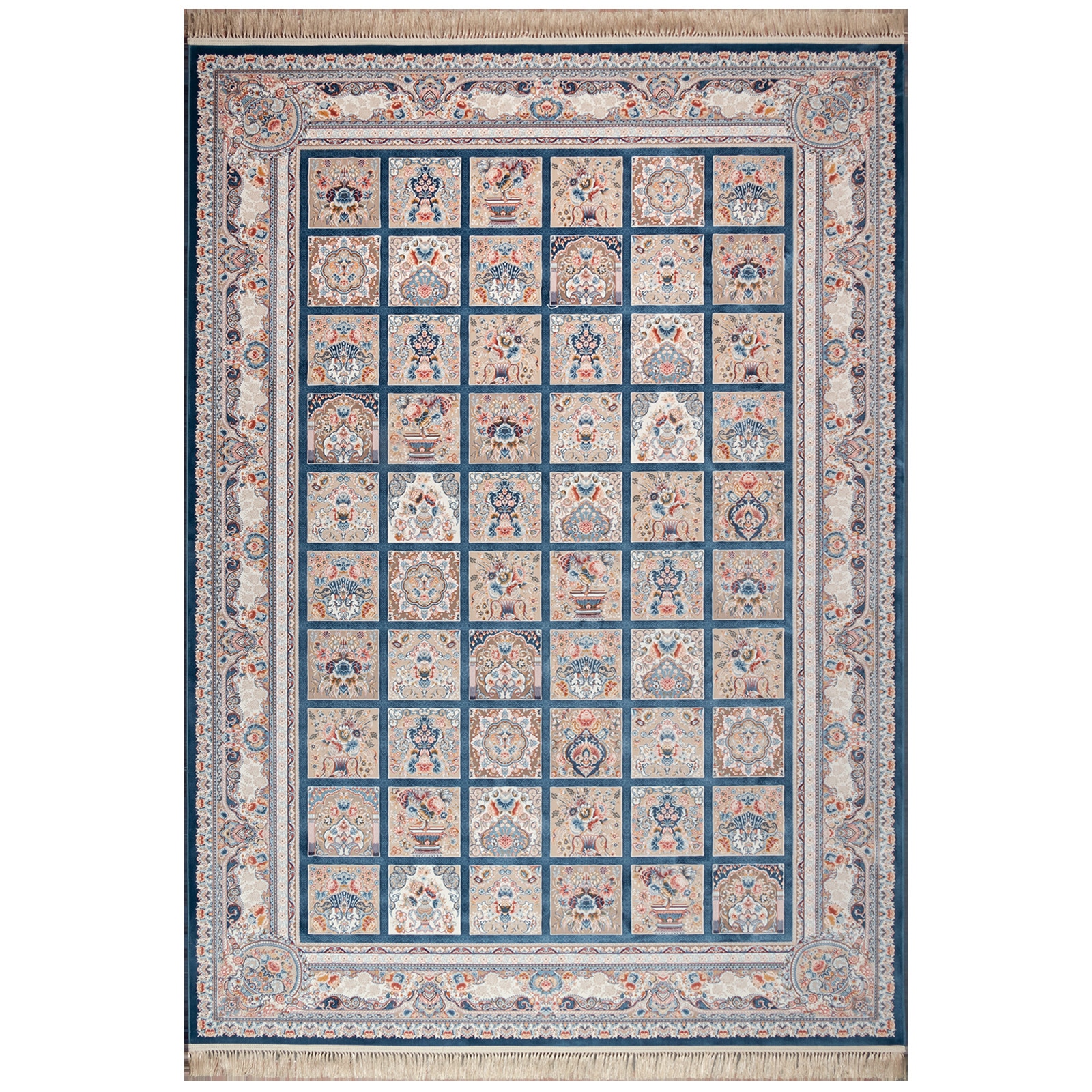 Carpet Mecanic Bagh fin102K 300 x 80 Traversa Din Acrylic Design Classic Culoare Blue si crem