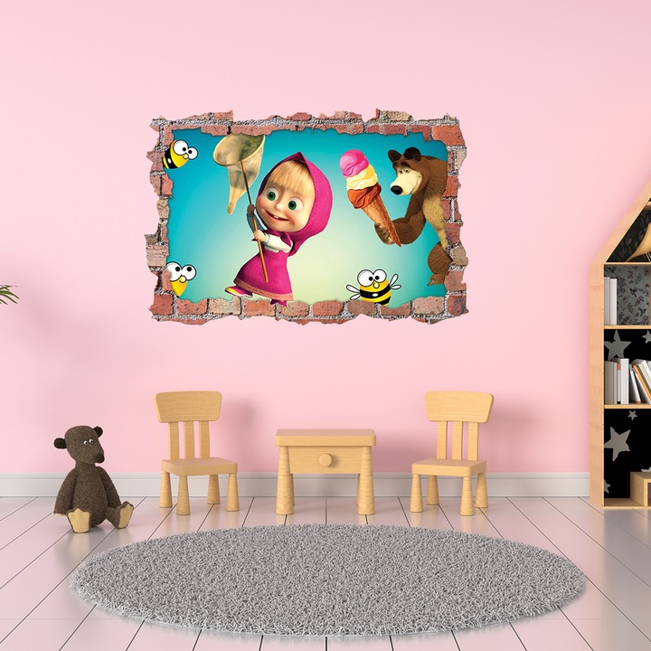 Sticker 3D copii, Stickermania, Masha si Ursul , 60x90cm