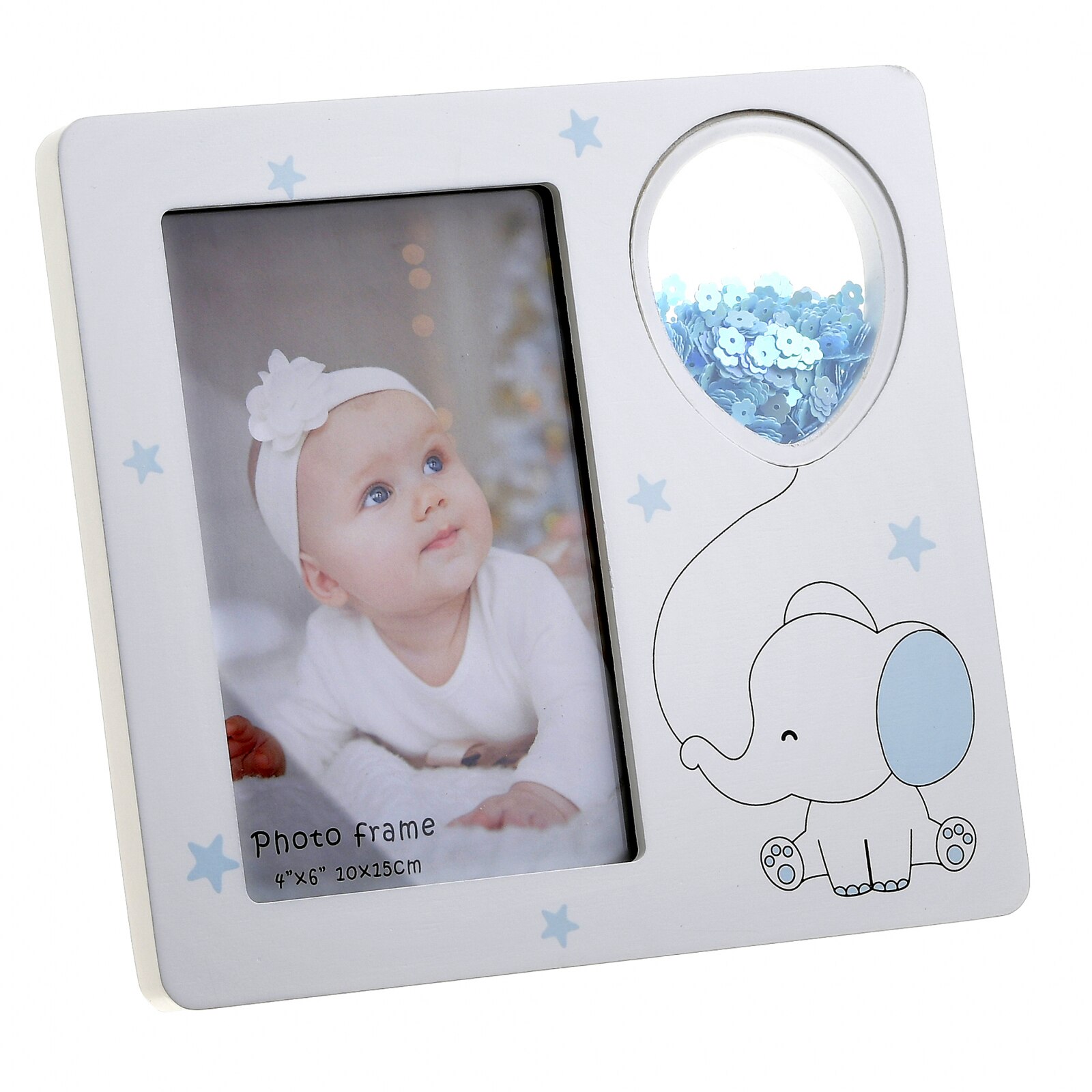 Rama foto lemn culoare alb cu bleu 10x15 cm