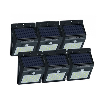 Set 6 Lampi Solare - 30 LED, Senzor Miscare, Senzor Lumina, Negru Set 6 Lampi Solare - 30 LED, Senzor Miscare, Senzor Lumina, Negru