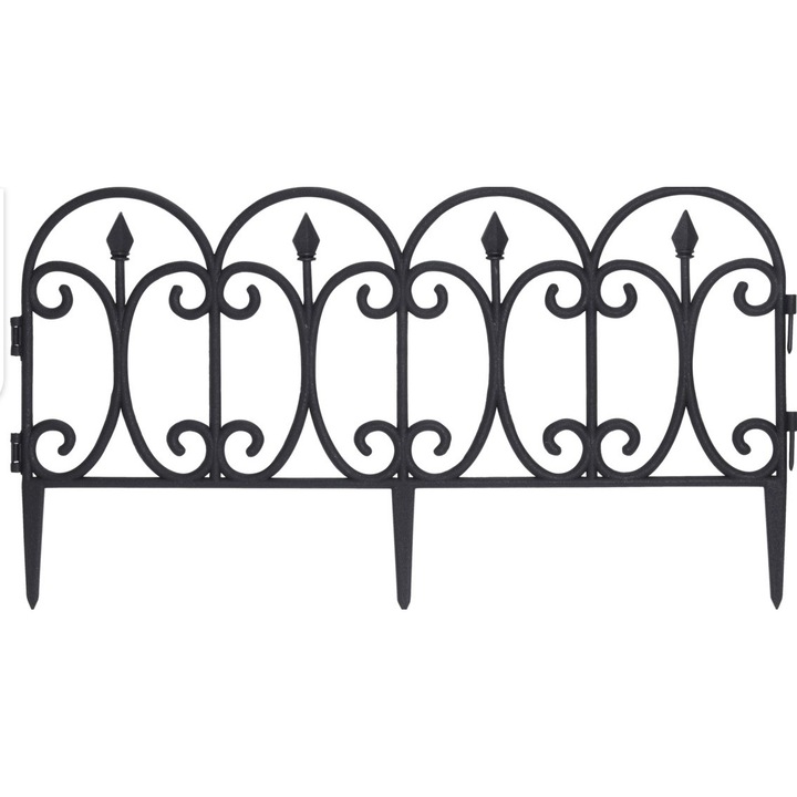 Комплект 4 броя декоративна ограда Progarden, 60X30 см, Полипропилен, За градината, Черен