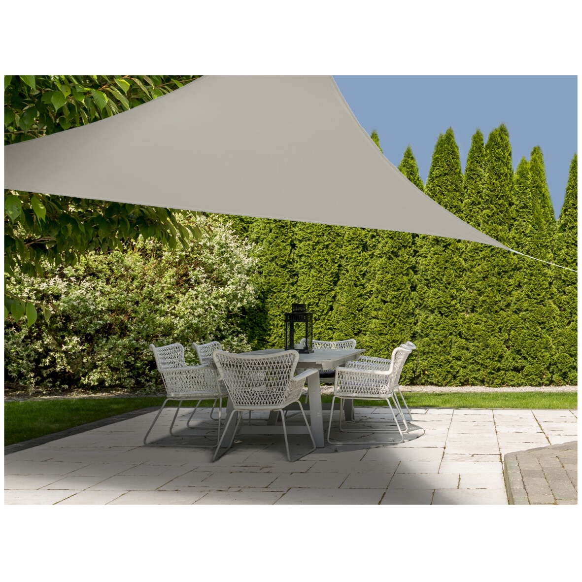 Copertina soare Ambiance, triunghiulara 3.6x3.6x3.6 m, poliester 160g/mp, bej