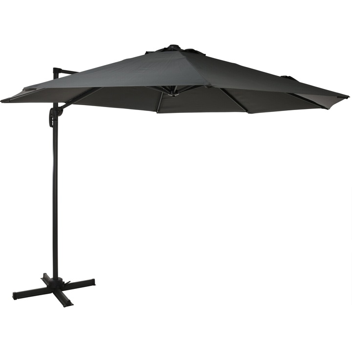 Окачен чадър Ambiance Roma, 300 см, Полиестер 200 гр/м2, 360 градуса въртене около оста, Сив