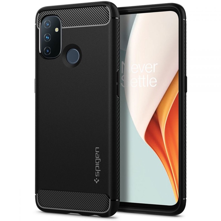 Удароустойчив силиконов кейс Spigen Rugged Armor за OnePlus Nord N100, Black