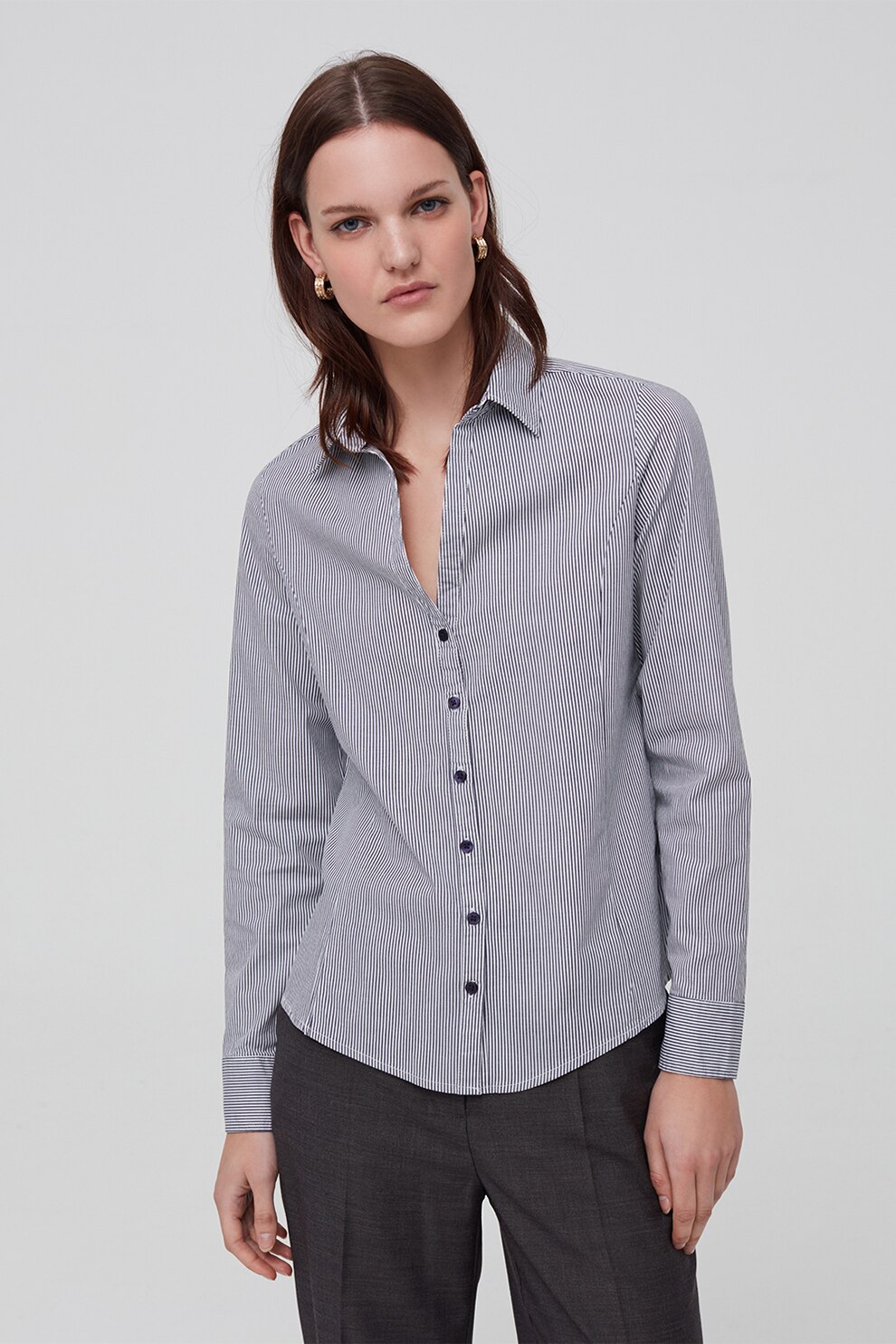 OVS, Camasa in dungi, Gri carbune/Alb, XS