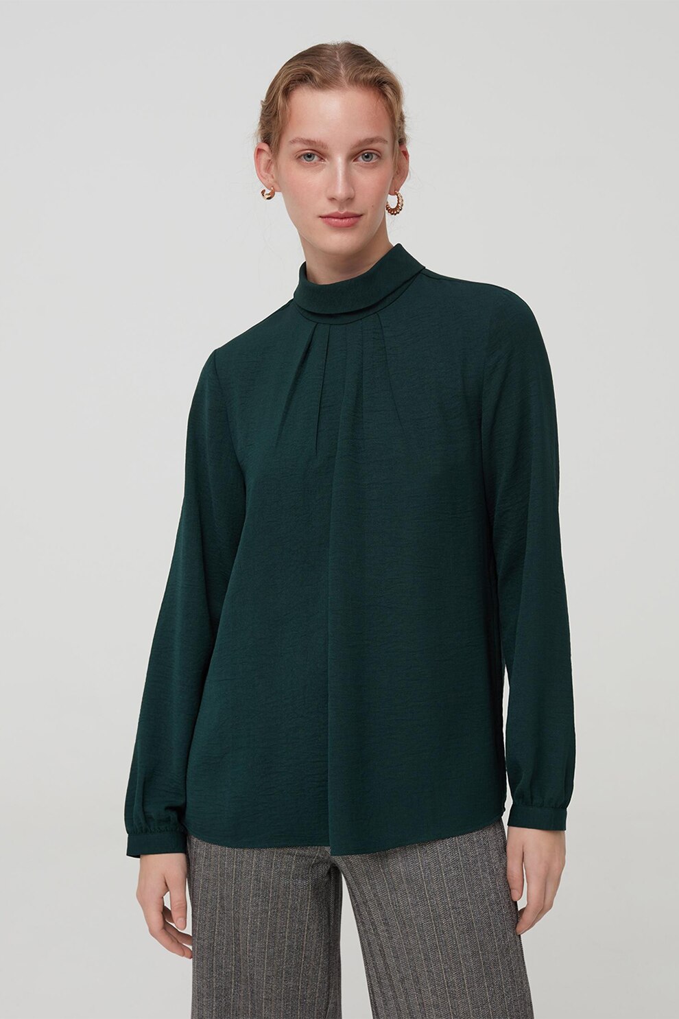 OVS, Bluza cu detaliu plisat, Verde englez, S