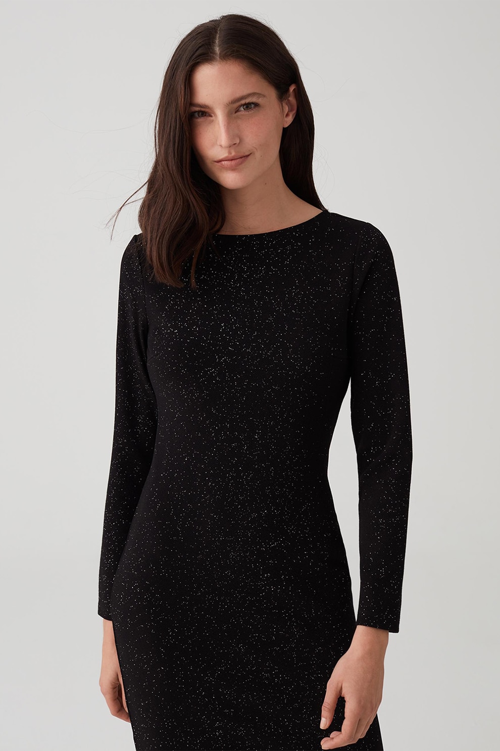 OVS, Rochie cambrata cu aspect stralucitor, Negru/Argintiu, XL