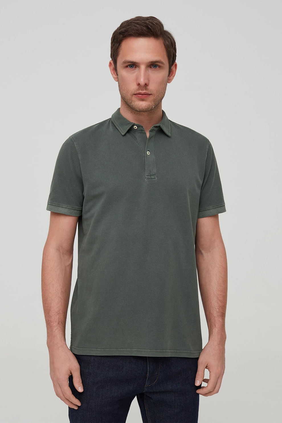 OVS, Tricou polo de bumbac, Verde inchis, S