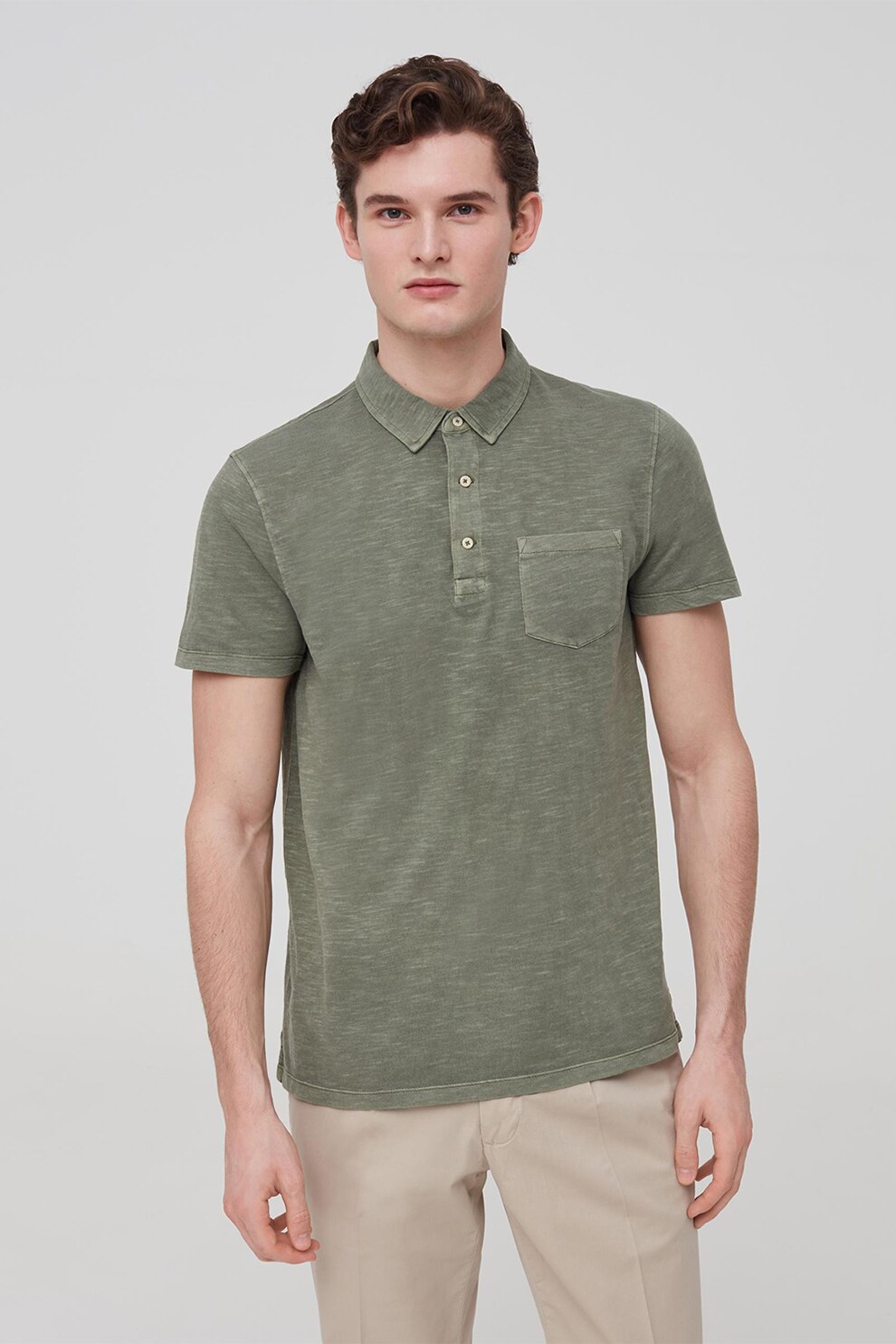 OVS, Tricou polo cu buzunar pe piept, Verde feriga, S