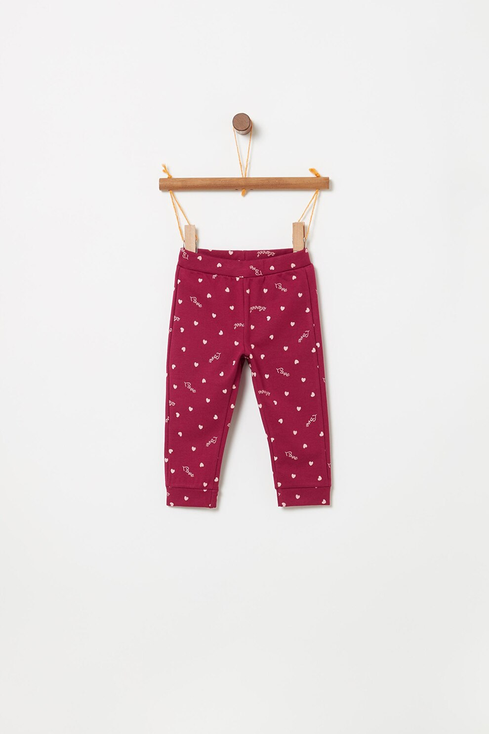 OVS, Colanti cu model text si inimi, Roz zmeuriu/Alb, 80 CM