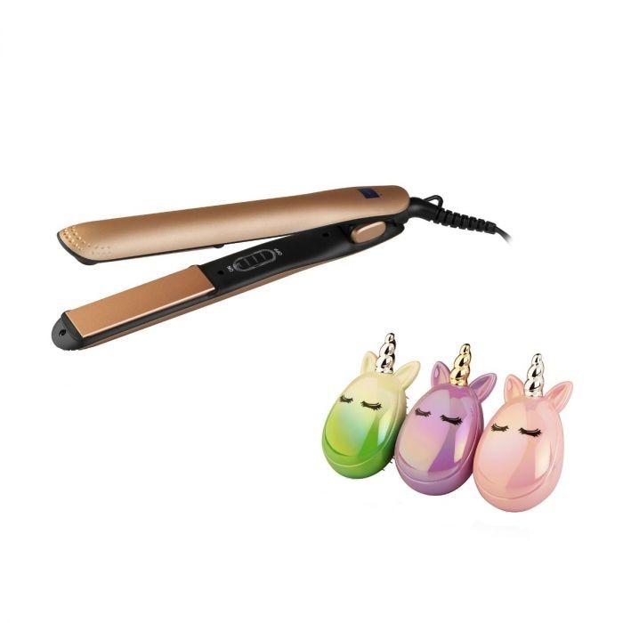 Set placa profesionala de par Miss Glamour si perie pentru descalcire Unicorn B218EXP, Labor