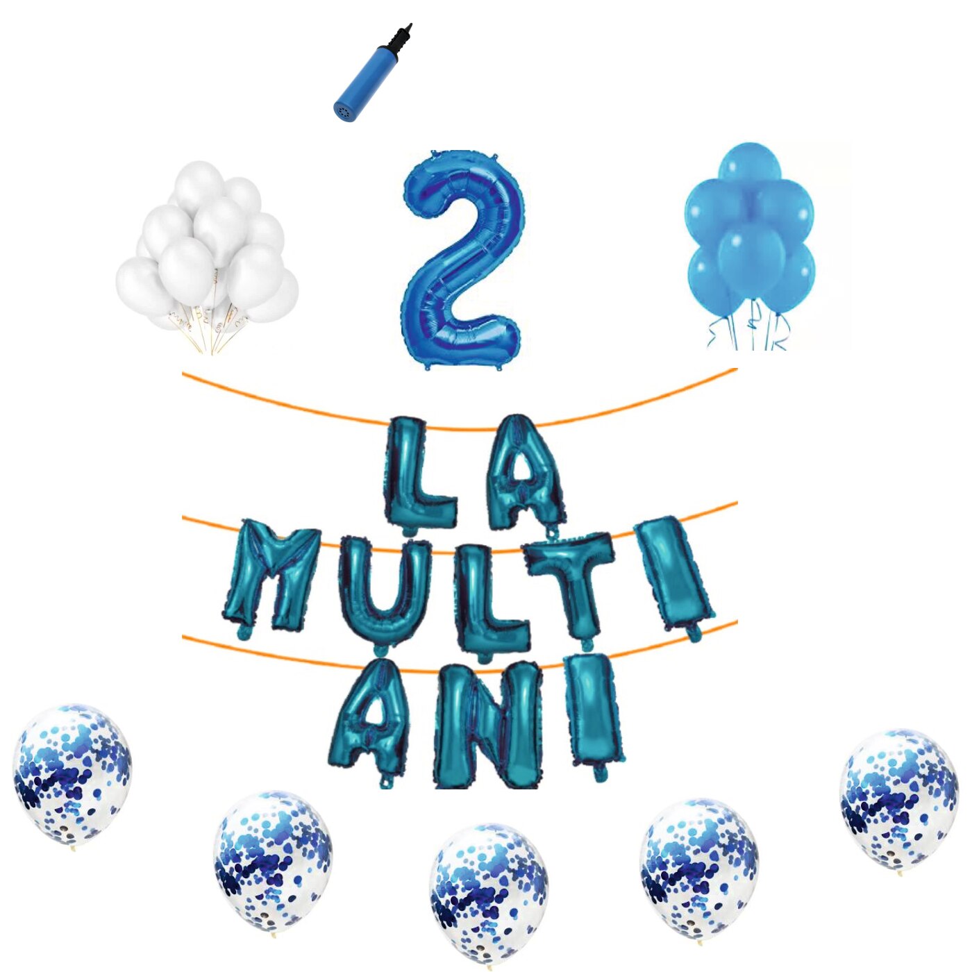 Set baloane La Multi Ani , pentru 2 ani, cifra 45 cm,Albastru