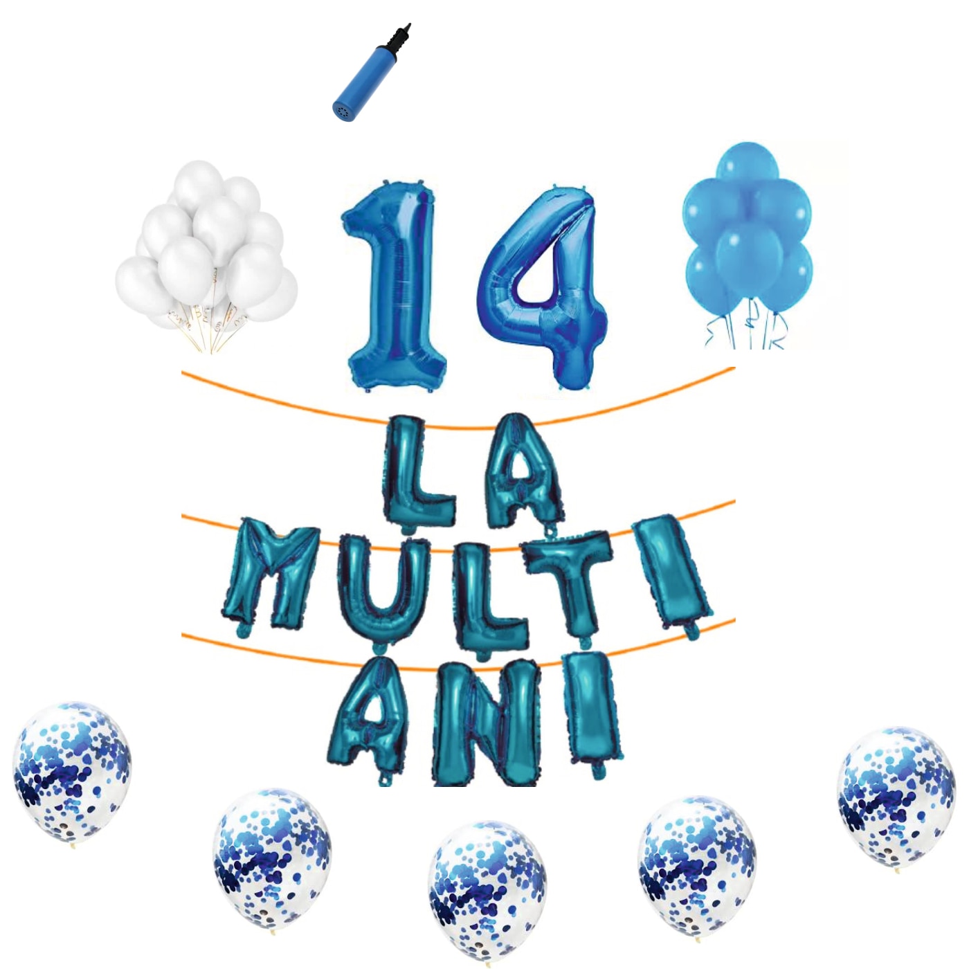 Set baloane La Multi Ani , pentru 14 ani, cifra 45 cm,Albastru