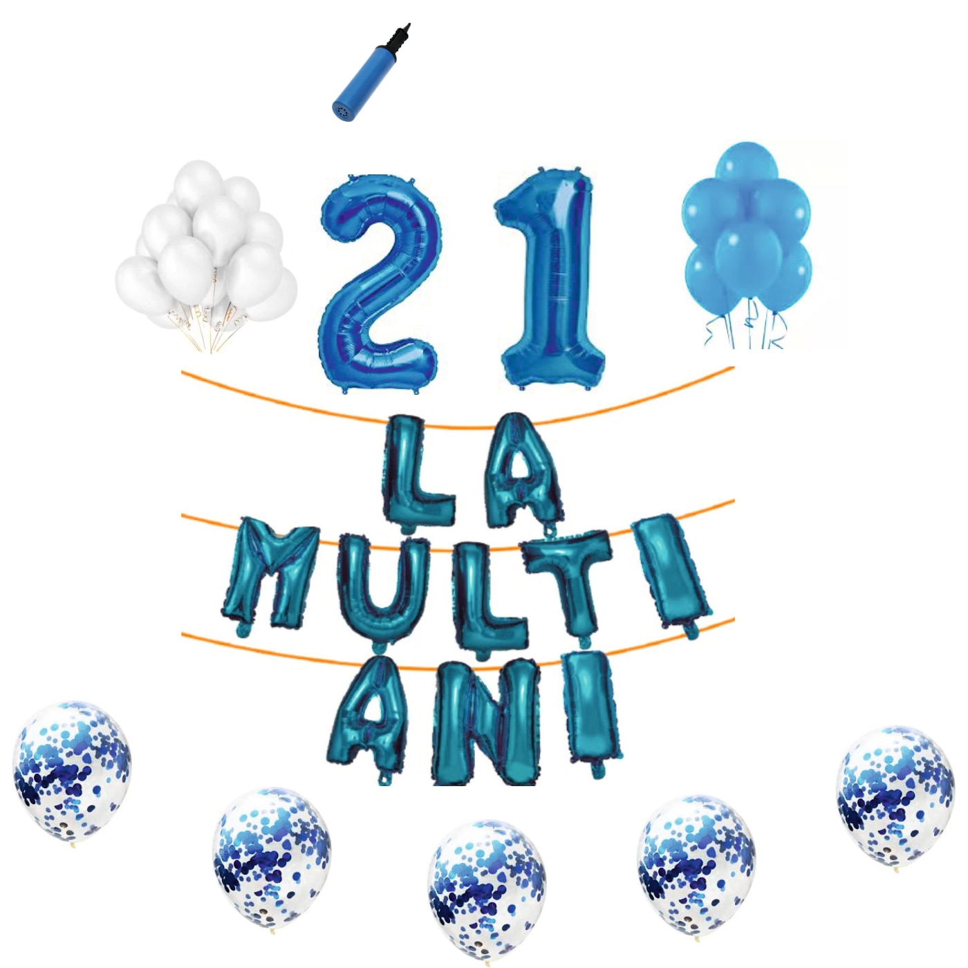 Set baloane La Multi Ani , pentru 21 ani, cifra 45 cm,Albastru