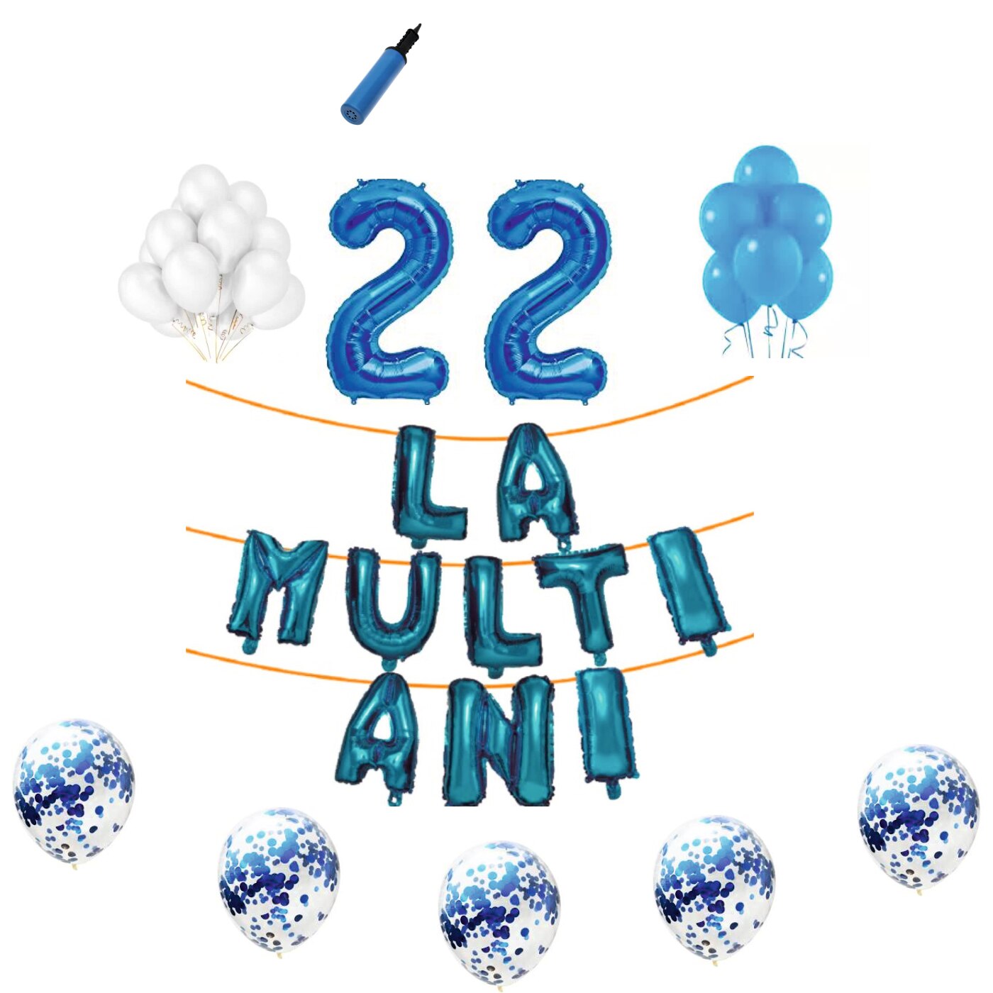 Set baloane La Multi Ani , pentru 22 ani, cifra 45 cm,Albastru