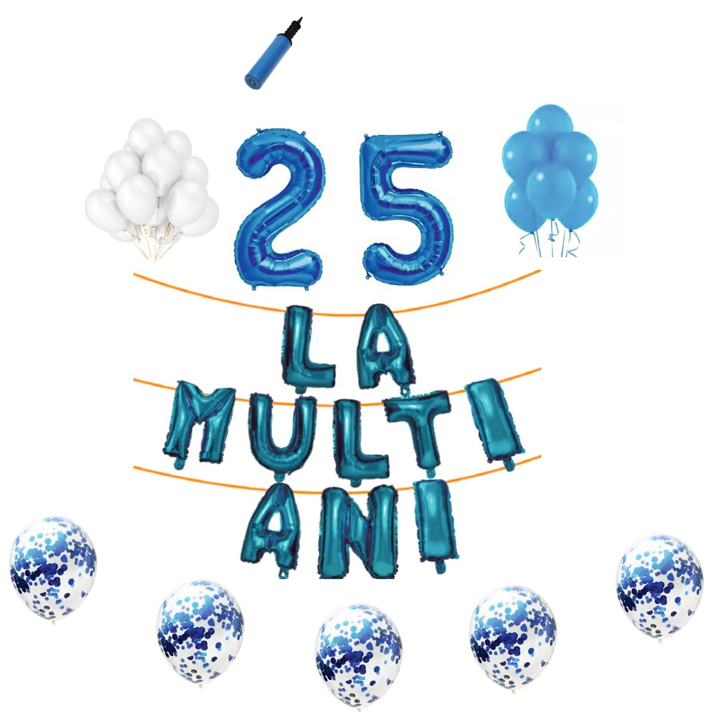 Set baloane La Multi Ani , pentru 25 ani, cifra 45 cm,Albastru