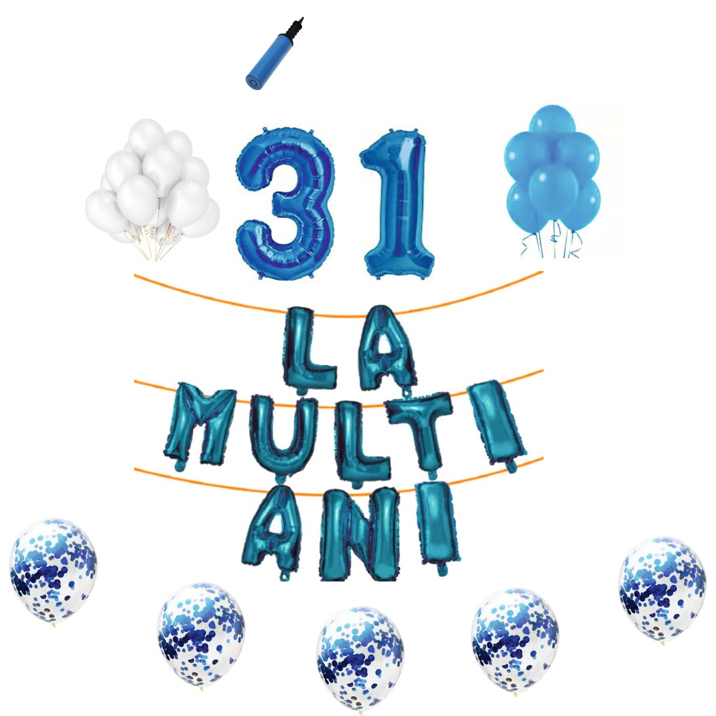 Set baloane La Multi Ani , pentru 31 ani, cifra 45 cm,Albastru