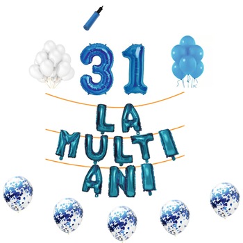Set baloane La Multi Ani , pentru 31 ani, cifra 45 cm,Albastru Set baloane La Multi Ani , pentru 31 ani, cifra 45 cm,Albastru