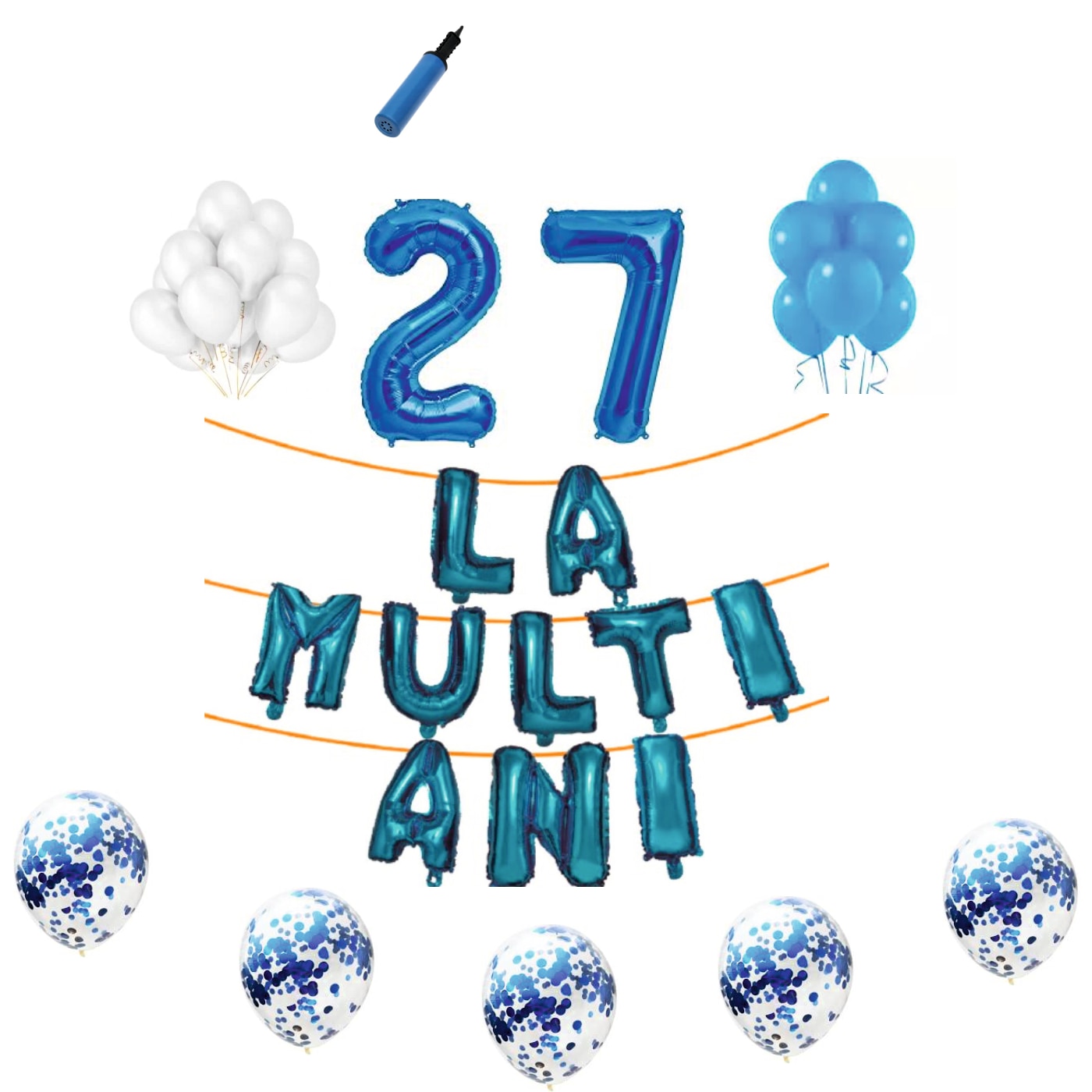 Set baloane La Multi Ani , pentru 27 ani, cifra 45 cm,Albastru