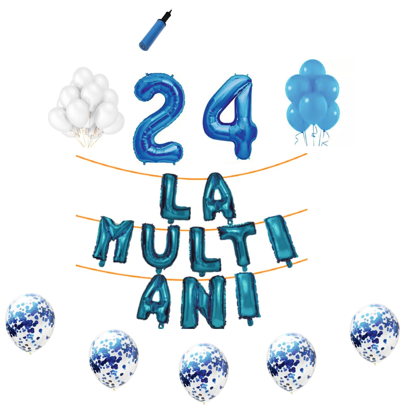 Set baloane La Multi Ani , pentru 24 ani, cifra 45 cm,Albastru