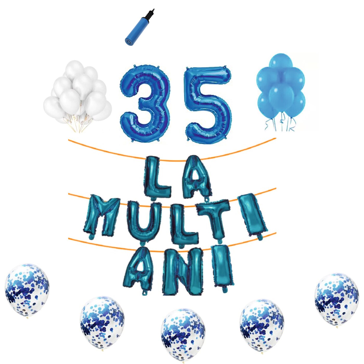 Set baloane La Multi Ani , pentru 35 ani, cifra 45 cm,Albastru