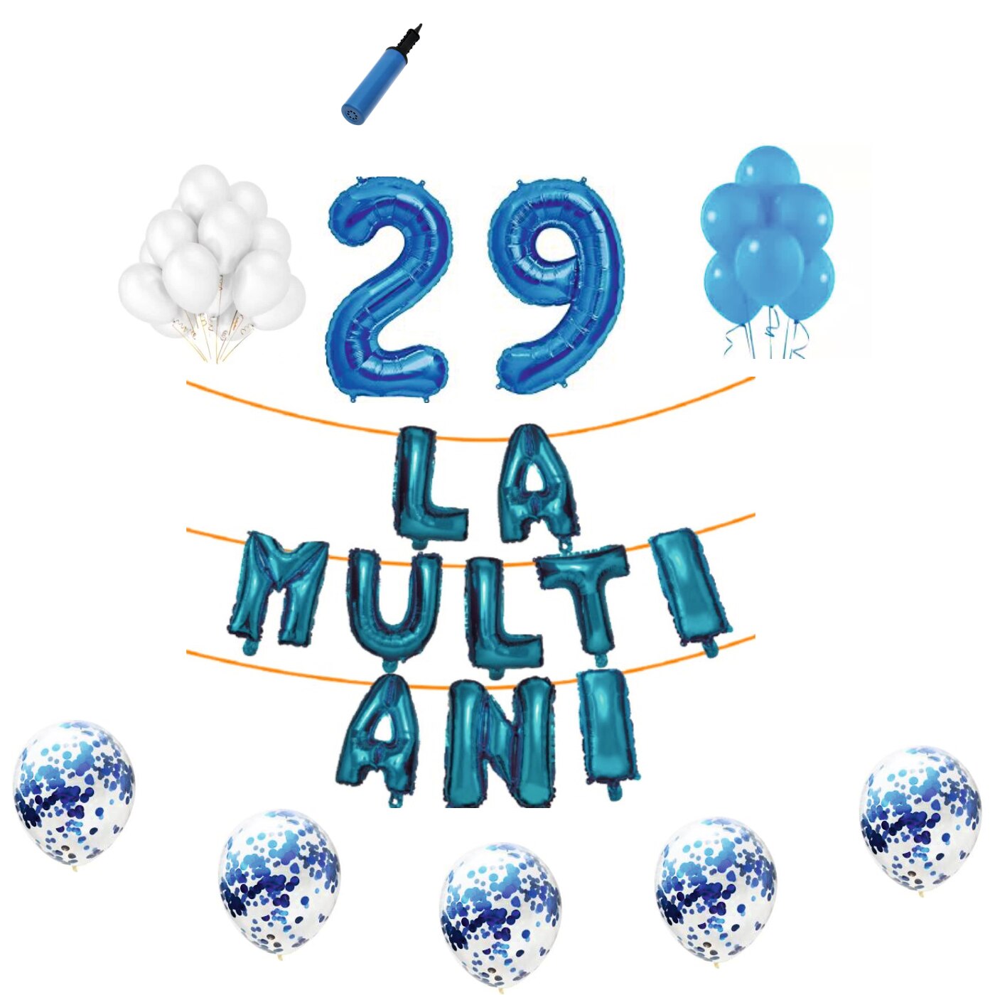 Set baloane La Multi Ani , pentru 29 ani, cifra 45 cm,Albastru