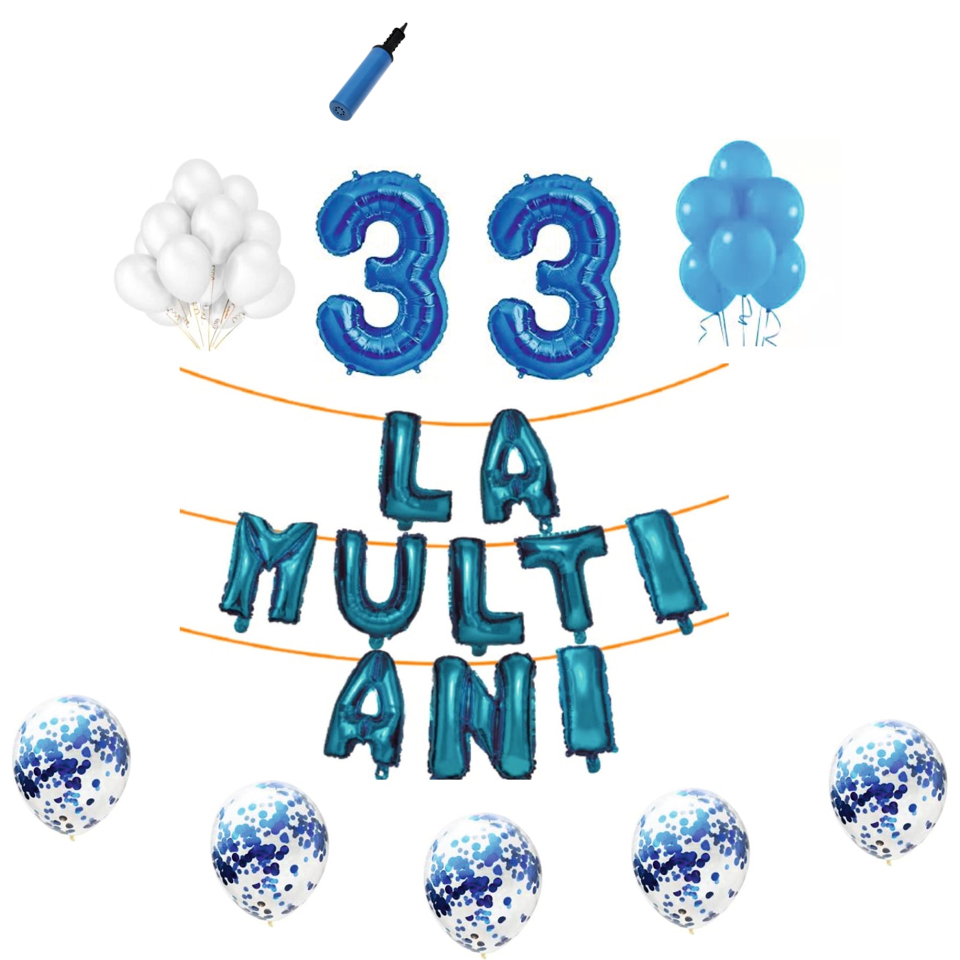 Set baloane La Multi Ani , pentru 33 ani, cifra 45 cm,Albastru