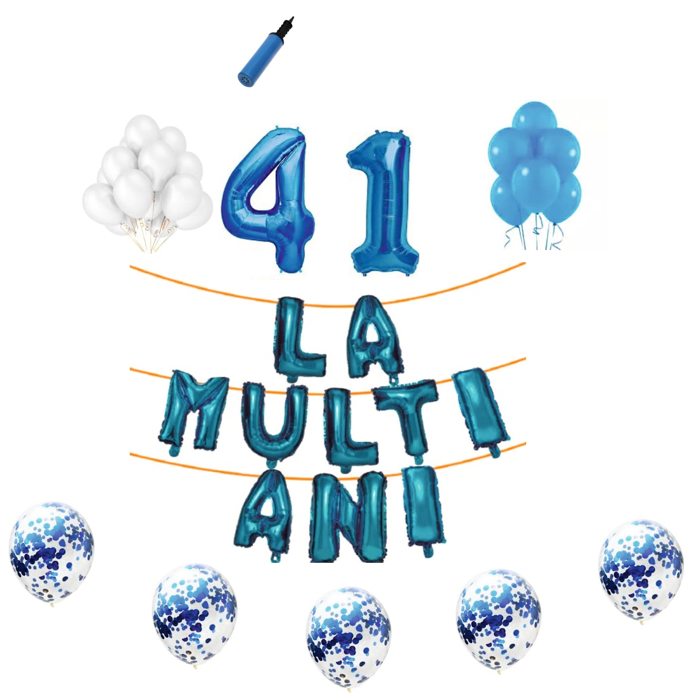 Set baloane La Multi Ani , pentru 41 ani, cifra 45 cm,Albastru