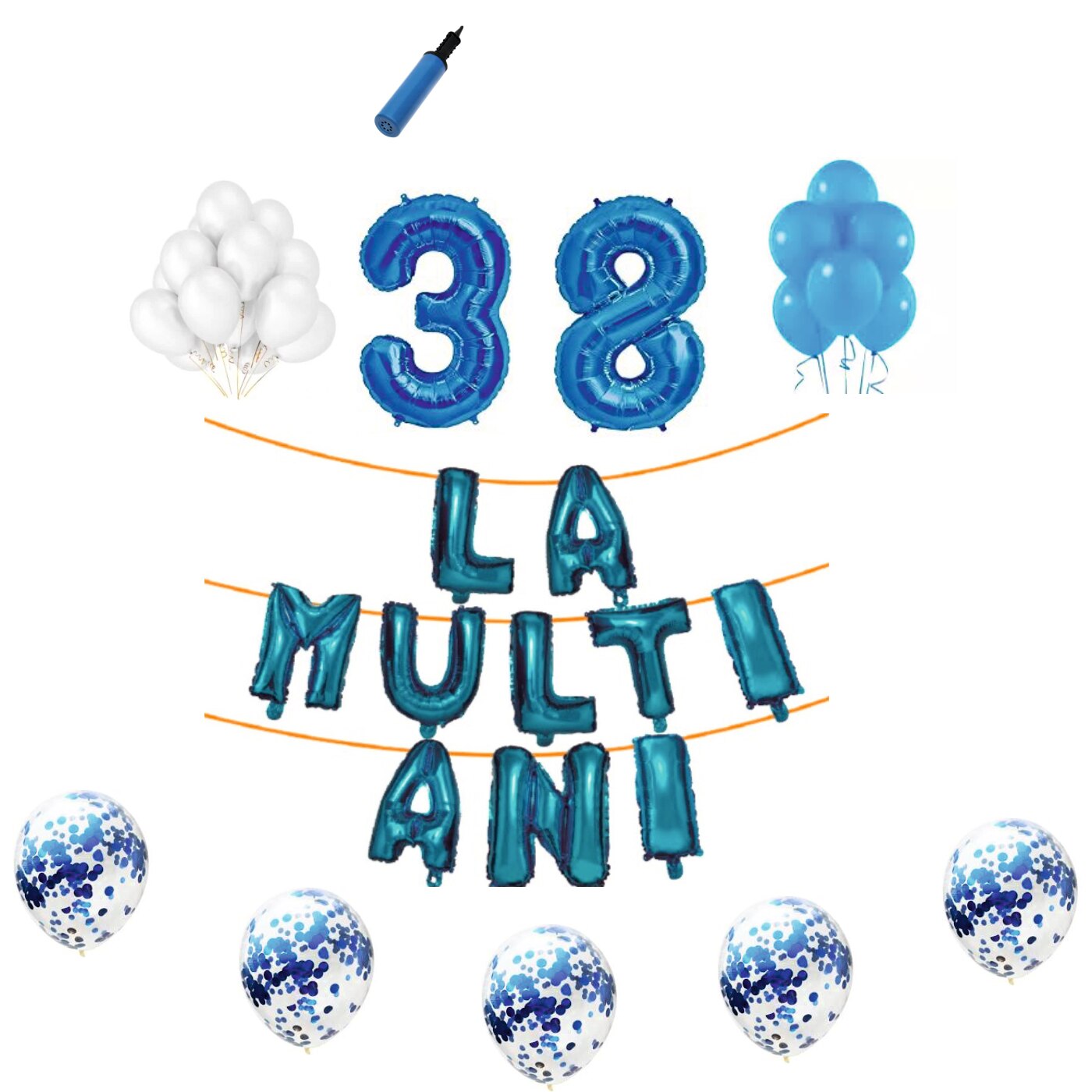 Set baloane La Multi Ani , pentru 38 ani, cifra 45 cm,Albastru