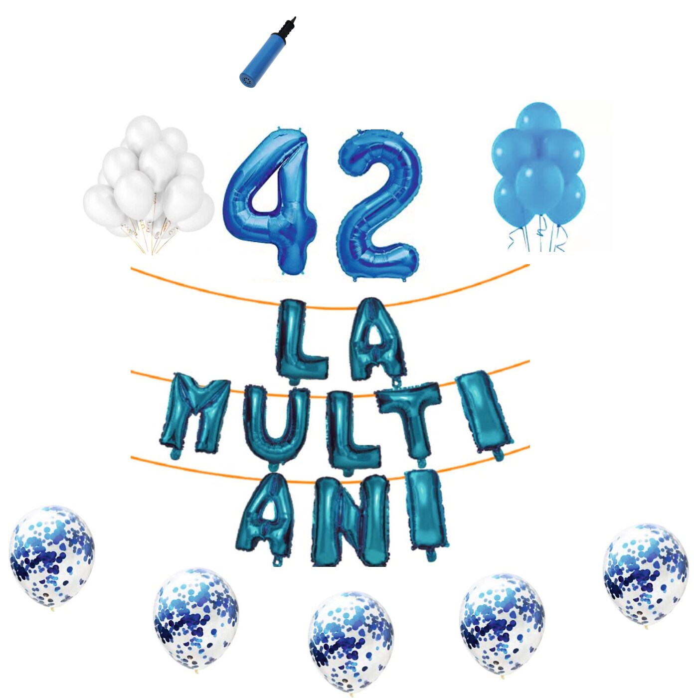 Set baloane La Multi Ani , pentru 42 ani, cifra 45 cm,Albastru